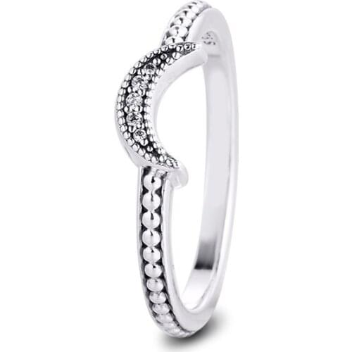 Crescent Moon Beaded Rings 100% Authentic 925 Sterling-Silver-Jewelry Free Shipping