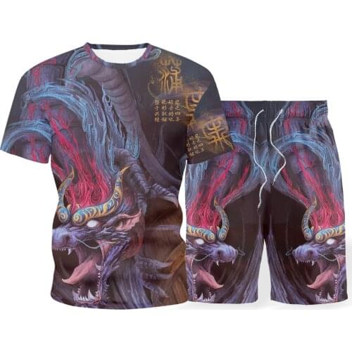 2021 summer new mens sets 3D printing trend round neck T-shirt casual sports short-sleeved running fashion Harajuku shorts suit