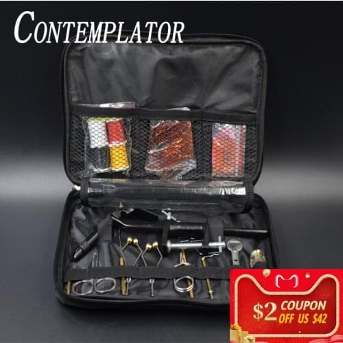 Full Fly Tying Tools Kit With Portable Bag Including VISE Bobbin Finisher Scissors Hackle Hair Stacker Flies Tying Tools Set