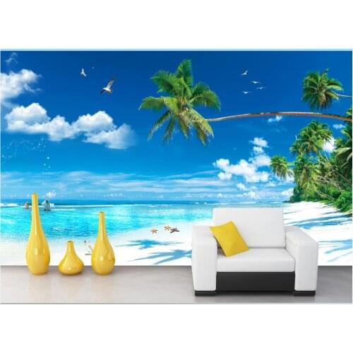 Wall paper 3 d home decor custom mural on the wall Sea blue sky white clouds beach photo wallpaper in the living room