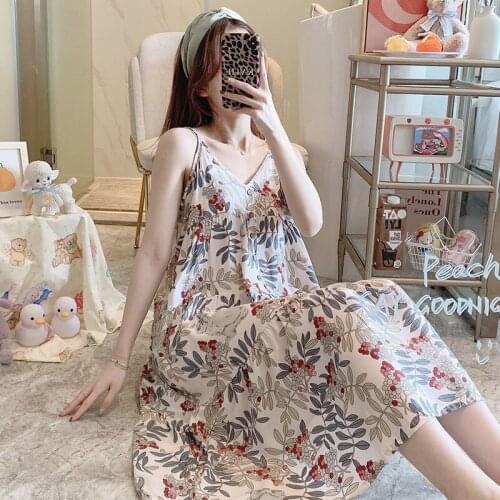 Halter Cotton Silk Nightdress Female Summer Thin Sexy Suspender Skirt Japanese Court Style Viscose Fiber Pajamas Home Service