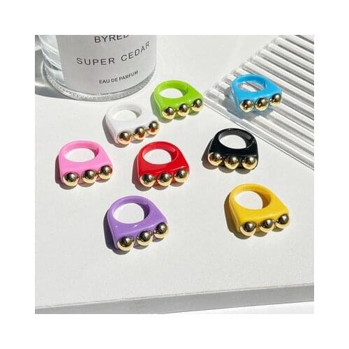 New Golden Bead Transparent Resin Acrylic Square Rings For Women Friends Couple Jewelry Trendy Travel