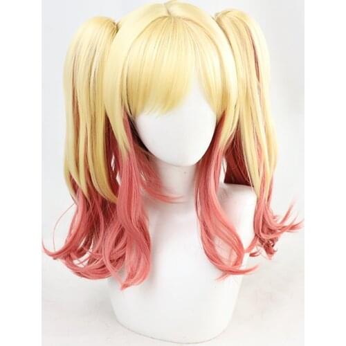 Tenma Saki Cosplay Wigs Curly Double Chip Ponytails Synthetic Hair + Wig Cap