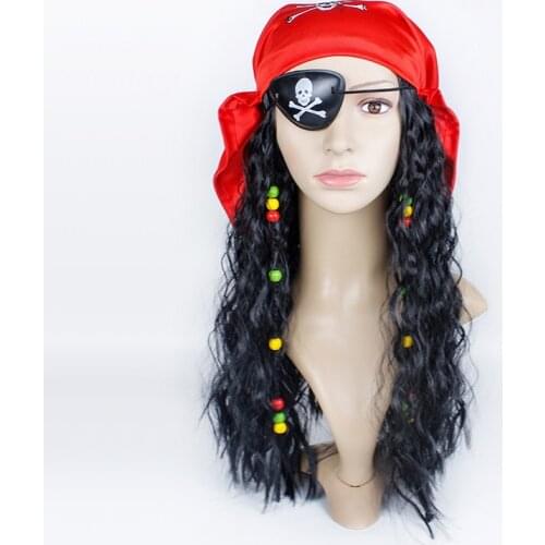 Pirate Wig Halloween Masquerade stage performance Cosplay Accessories Captain Hook Captain Jack Wig Headscarf eye patch