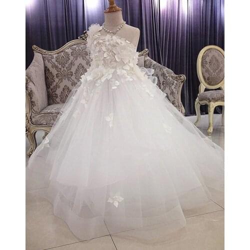 Stunning White/Ivory Flower Girl Dress Wedding Party Applique Lace Backless First Communion Dress Kids Clothes Size 1-14Y