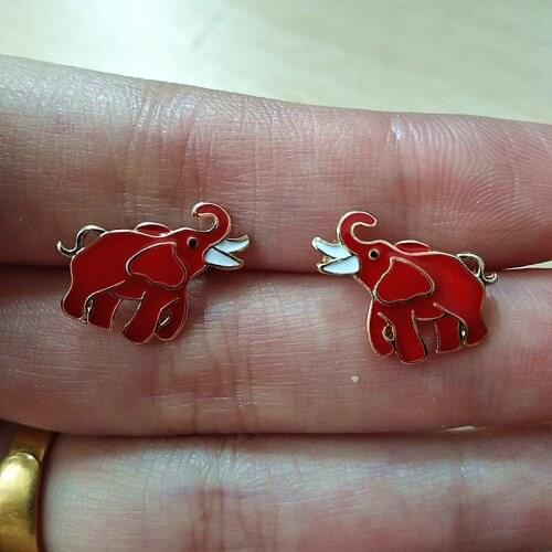 Timlee E295 Simple Cute Animal Red Elephant Alloy Studs Earrings Fashion Jewelry wholesale