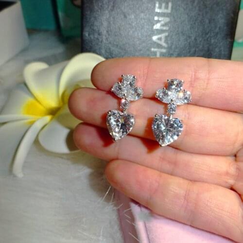 Drop Earrings 925 Silver Cute Sparkling Heart Pear Water Drop Crystal Earring for Women Zircon Stone Women Fashion Jewelry