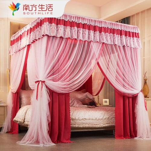 Blackout bed curtain household mosquito net one-piece floor-to-ceiling three-door bed curtain awning text tent without bracket