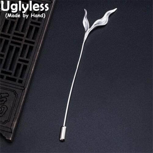 Uglyless Elegant Gentlemen Dress Brooches Neutral Design Long Pins 925 Silver Seaweed Brooches for Women Elegant Lady Jewelry