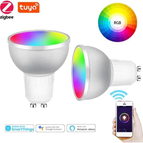Tuya Smart Light Lamp Zigbee Bulb 5W Color Changing RGB LED Bulb GU10 85-265V Voice APP Remote Compatible Alexa Google Home
