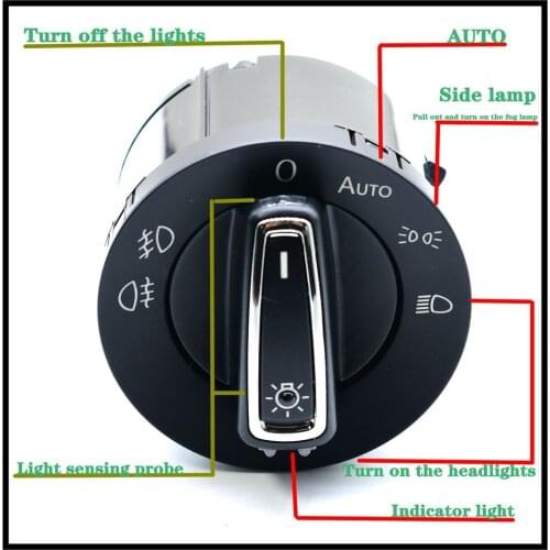 External photosensitive head type Chrome Auto Headlight Switch With Fog Light Control For Golf MK7 Polo 5GG941431D