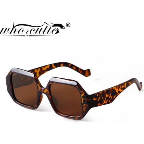 WHO CUTIE Vintage Tortoiseshell Sunglasses Women Classic Leopard Sun Glasses Men Thick Hexagon Frame Shades Eyewear Female UV400