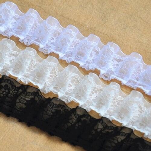YACKALASI 15 Yards/Lot 3D Pleated Ribbon Lace Ruffled Sewing Trims Non-elastic Black and White Double layer orgnan 4cm