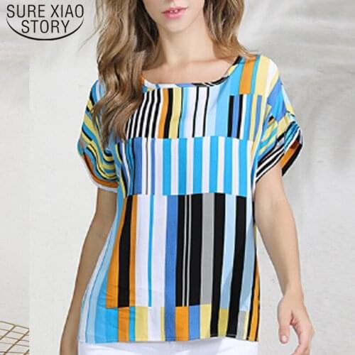 2019 European Summer New Loose Print T Shirt Women Tops Fashion Striped shirt Plus Size Tops 4177 50
