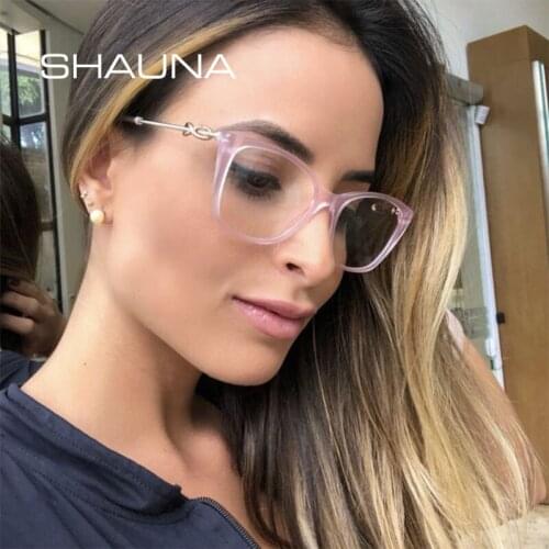 SHAUNA Crystal Decoration Double Colors Women Cat Eye Eyeglasses Frame Fashion Metal Arm Optical Frame