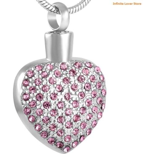 KLH8553-8 Hold Pink/Clear Crystal Heart Urn Necklace for Loved Ones Ashes Keepsake-Wholesale Cremation Jewelry for Women
