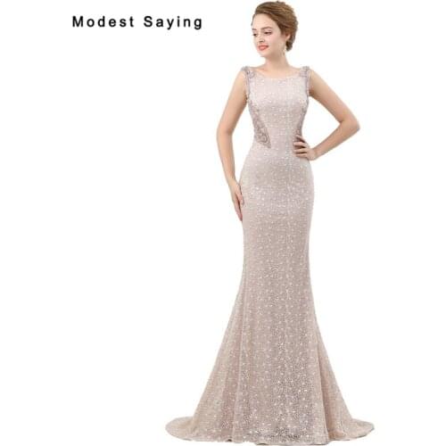2018 New Arrival Sheer Mermaid Lace Cover Evening Dresses with Beaded Back Engagement Illusion Back Prom Gowns vestido de festa