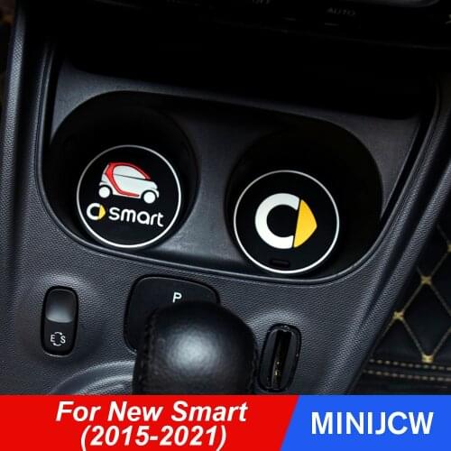 1pcs Car Styling Cup Mat Coasters Anti-slip Pad Silicone Leather Pad For New Smart 453 fortwo forfour 2015 2019 Car Accessories