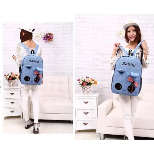 1pcs/lot fashion women and men cartoon suede rabbit casual backpack bowknot school bag leisure zipper backpack