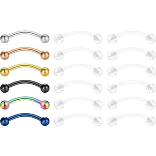 14G 18Pcs Clear Bioflex Flexible & Curved Barbell Nipple Rings Nipplerings Piercings Women Nipplering Navel Piercing Barbell