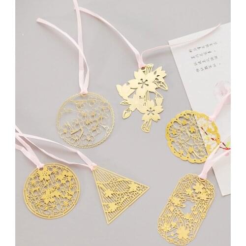 15 Pieces Style Random Cherry Blossoms Pattern Metal Bookmark Classical Chinese Culture Originality Stationery Mini Bookmark