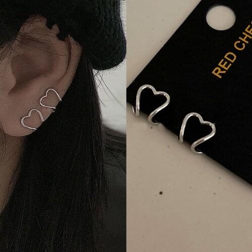 2021 Korea silver Color metal Geometric heart Ear Cuff Stackable Simple C-shape Ear Clip Earrings for Women aesthetic Jewelry