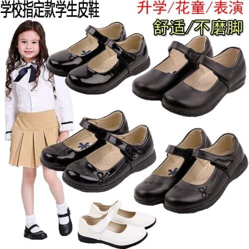 2021 girl black small leather shoes dress princess shoes 4-16 years old student performance soft bottom low heel leather shoes