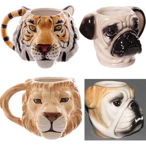 3D Animal Mug Rhino/Lion/Dog/Tiger Head Ceramic Mugs Animal Face Coffee Mug Tea Cup 350mL Novelty New Year Christmas Gifts
