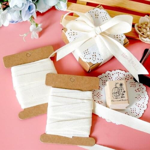 5Yards Solid Color Cotton Ribbon DIY Clothing Fabrics Gift Box Wrap Ribbon Party Sewing Packing Trimming Ribbon with Bobbine