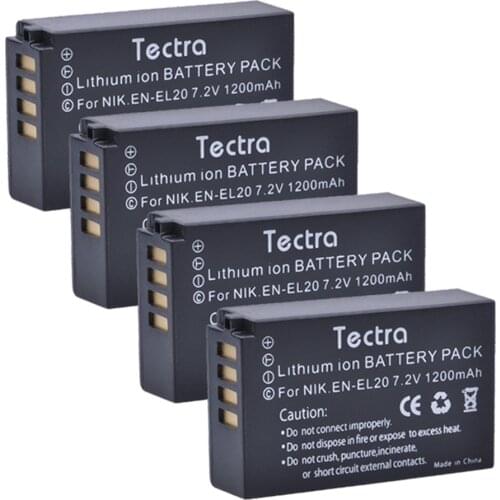 Tectra 4Pcs EN-EL20 ENEL20a Battery for Nikon Coolpix A 1 AW1 J1 J2 J3 1 S1 V3 Blackmagic Pocket Cinema Camera