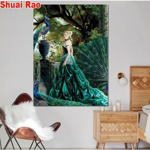 Diamond embroidery korea peacocks woman Modern Wall Art Full square round Diamond mosaic cross stitch diamond painting