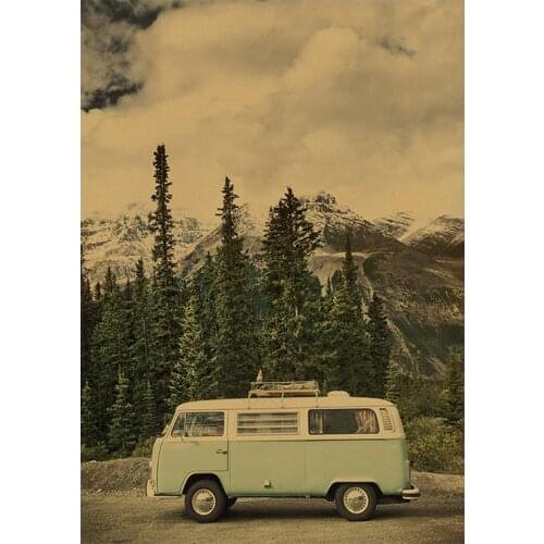 Retro Car Travel Poster and Prints Kraft Paper Home Decor Wall Art Decor Vintage Painting Coffee Bar Wall Sticker 50.5*35cm