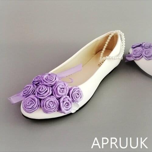 Purple flower flats shoes for woman bridal bride ladies girls proms dress princess dancing ballet shoes zapatos de novia