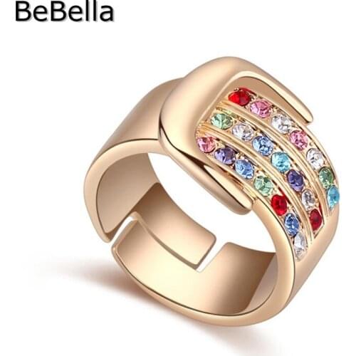 BeBella belt buckle shape crystal ring for party made with genuine Czech crystal for girls Christmas gift 4 colors