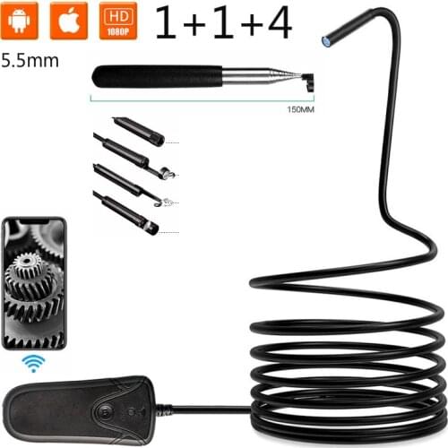 5.5mm 1080p WiFi endoscope high definition wireless endoscope with 1 meter pipe waterproof self timer and 4 cover 2 megapixel