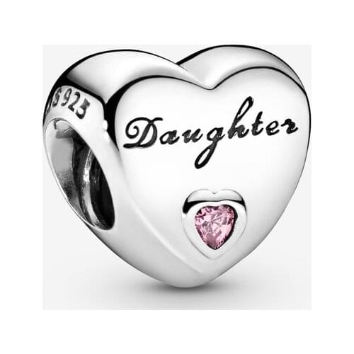 Daughter Heart Charms Fits Pandora Bracelet Original 925 Sterling Silver Metal Beads for Jewelry Making Berloques