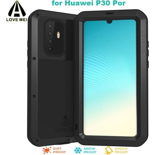For Huawei P30 Pro Phone Case LOVEMEI Luxury Aluminum Metal Armor Shockproof Life Waterproof POWERFUL Cover + Gorilla Glass Film