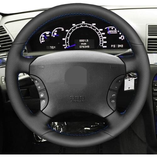 Black Genuine Leather Hand-sewing Car Steering Wheel Cover For Mercedes-Benz S-Class W220 S500 S600 S430 S350