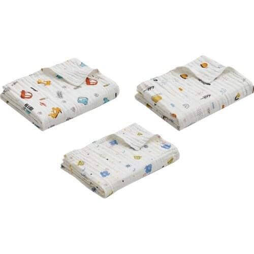 D7YD Baby Sleeping Swaddle Wrap Cotton Muslin Receiving Blanket Cartoon Printed Bath Towel Stroller Bedding Newborn Infant Props