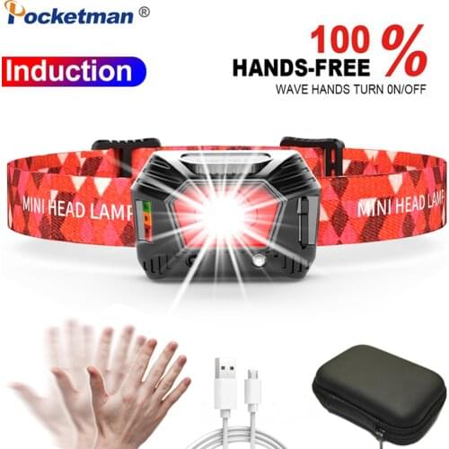 Body Motion Sensor Headlamp USB Rechargeable Headlight Induction Head Light Super Bright Head Lamp for Camping Hunting