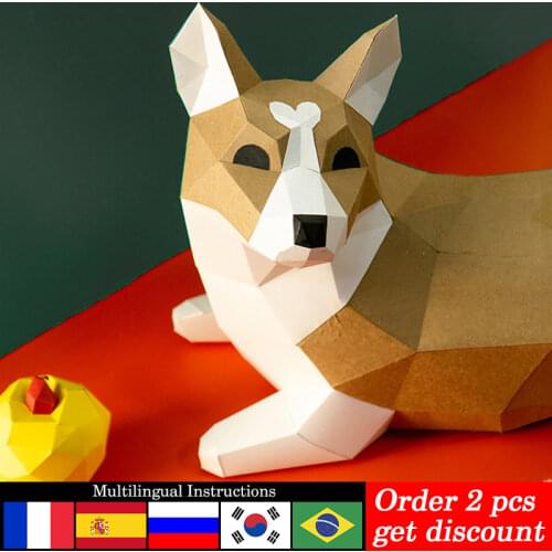 Corgi Dog Animal Decor Home Decoration Paper Model Ornaments,Low Poly 3D Papercraft,Handmade DIY Adult Origami Craft Toy RTY202