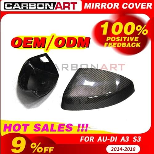 For Auddi A3 S3 Side Wing Mirror Covers Caps real carbon fiber 2014-2017 Car Styling side caps for a3 s3 2015 exterior trim