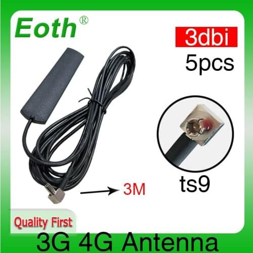 5pcs Eoth 3G 4G LTE Antenna TS9 patch antenna 3dbi with extension cable 3meters TS9 male right angle connector