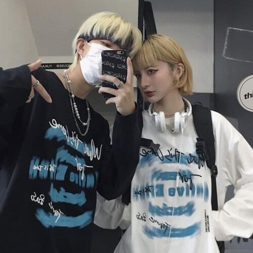 Maxxo High Street Dark Swirl Graphic Aesthetic Clothes Long-Sleeved T-Shirt Couples Goth Oversized Hip-Hop Emo Kpop Urban Tops