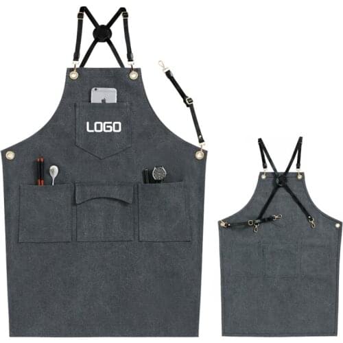 Cotton thickened canvas wear-resistant apron, coffee shop, milk tea shop florists work apron customized logo printing