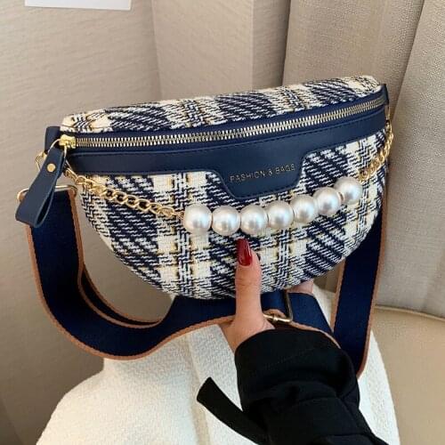 Woolen Cloth Plaid women Chest bag small Chain female Shoulder Crossbody Bags Waist Packs Phone Purse Ladies Handbags wallet
