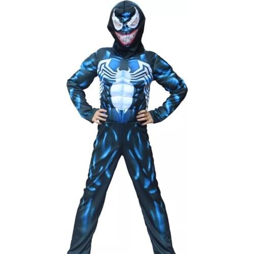 Halloween Muscle Venom Cosplay Costume For Kids Boys Girls Superhero Suit Jumpsuit Birthday Party Dress Up Christmas Gift