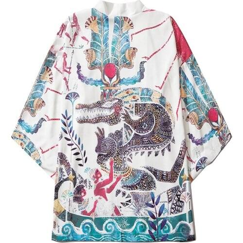Summer Totem Printed Men Japanese Cardigan Samurai Costume Clothing Jacket Womens Kimono Shirt Streetwear Yukata Haori