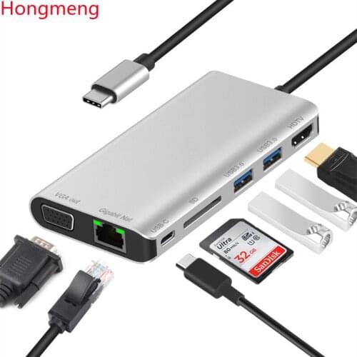 Hongmeng Type-C To HDMI / VGA / Hub3.0 8-in-1 Multi-Function Card reading Dock usb-c gigabit network port