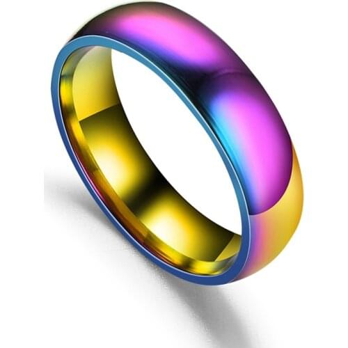 Men Women Rainbow Colorful Ring Titanium Steel Wedding Band Ring Width 6mm Size 6-12 Gift